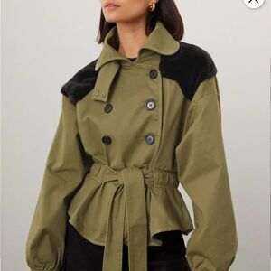 Marissa Webb Green Faux Fur Trim Belted Cropped Trench Coat| Size 4